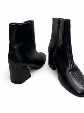 Women's Black faux Leather Block Heel Ankle Boots